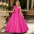 thumbnail image 7 of Jinhomg Girls One Shoulder Formal Maxi Dress Junior Bridesmaid Bow Shoulder Satin Dresses Flower Girl Wedding Guest Ball Gown 2-14 Years Pink, 7 of 7