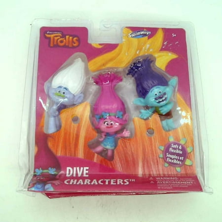 DreamWorks Trolls Soft and Flexible Dive Characters Guy Diamond,Poppy and Branch, Set of 3, each 4.5 inches