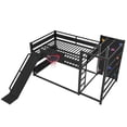 thumbnail image 6 of Bellemave Bunk Bed with Slide & Basketball Hoop, Full over Full Bunk Bed with Pull-up Rings and Climbing Wall, Metal Full Size Loft Bed with Bookcase and Play Space, Black, 6 of 9