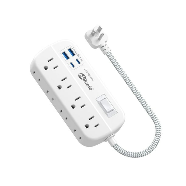 Protector contra sobretensiones con cable de extensión Power Strip de 1 pie con 8 enchufes