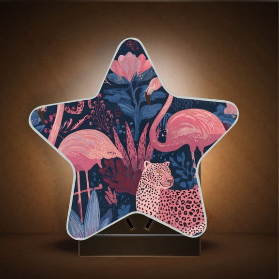 Star Night Light Auto On/Off Plug-in Wall Light with Light Sensor Warm White LED for Home Party Flamingos and Leopard Print