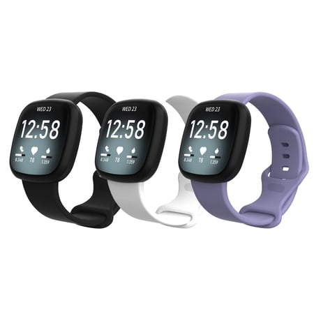 Posh Tech 3-Pack Silicone Sport Size Small Replacement Band for Fitbit Versa 3 & Fitbit Sense - Black, White, Periwinkle