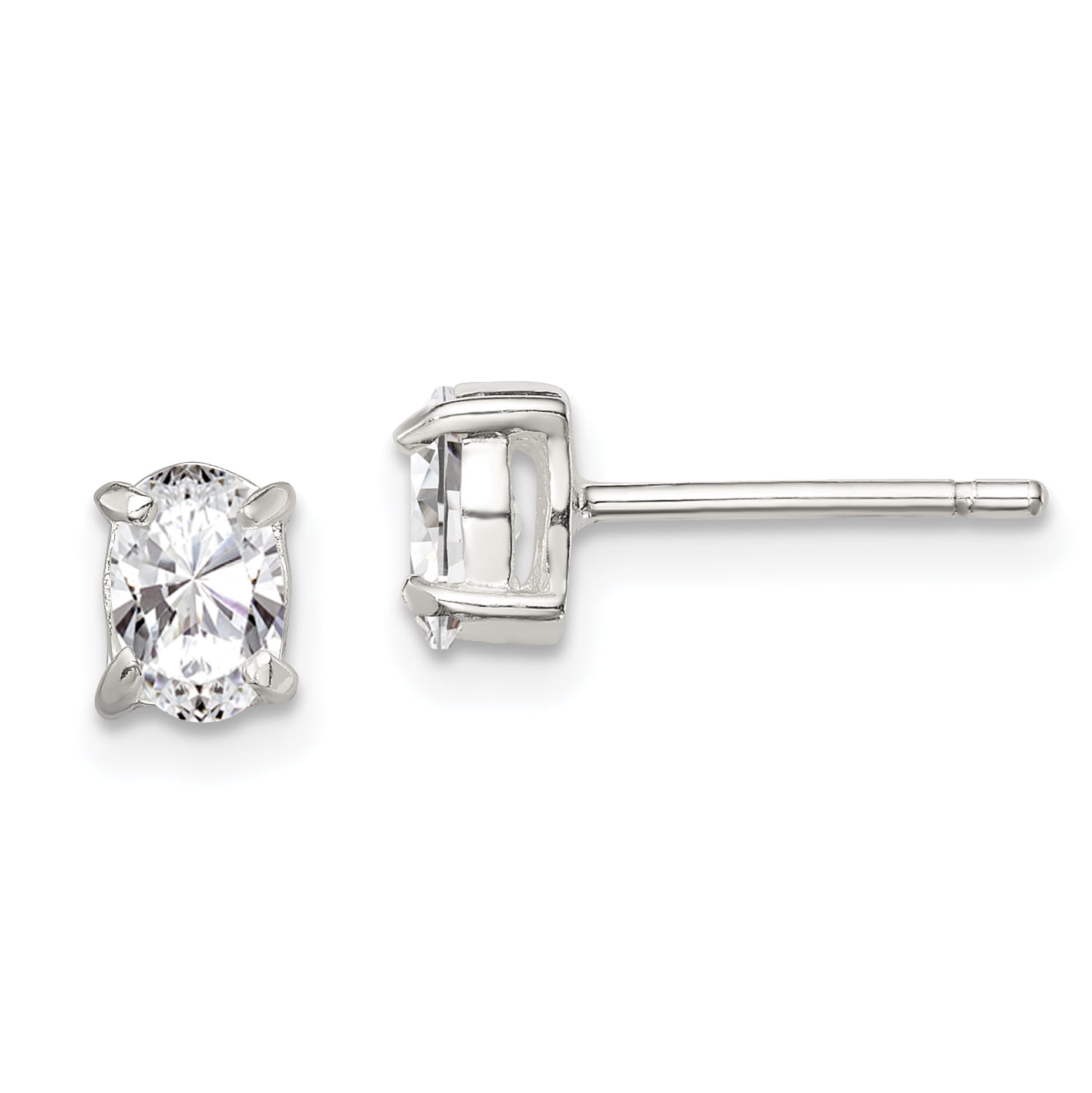 Solid 925 Sterling Silver 6x4 Oval CZ Cubic Zirconia Stud Earrings 4mm x 6mm