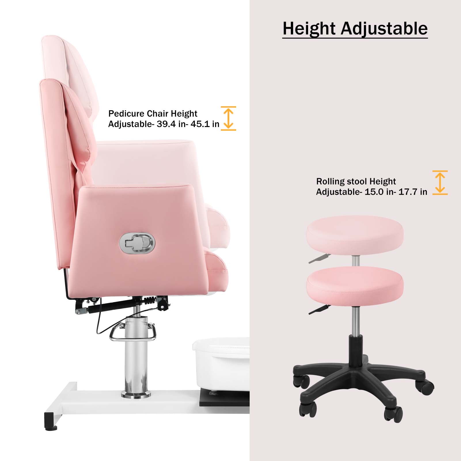 Reclining Pedicure Chair with Foot Bath, No Plumbing Spa Pedicure Station for Nail Tech, 360° Swivel Adjustable Pedicure Unit with Stool