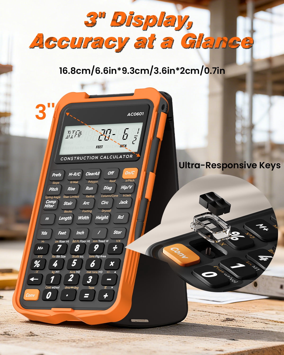 Construction Calculator with Writing Tablet Industrial & Scientific NEWYES Engineering Calculator for Contractor, Concrete Pocket Feet-inch-Fraction Calculators for Carpenter, Framer, Remodeler