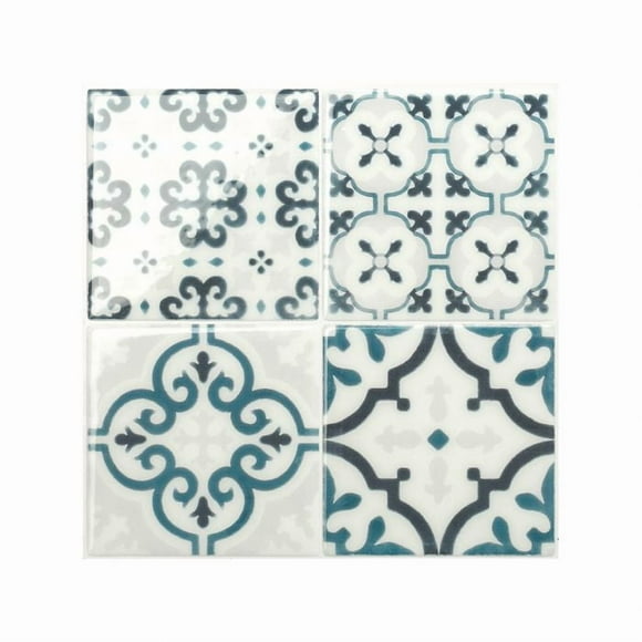 Smart Tiles Peel and Stick Backsplash, 5 Adhesive Tiles, Vintage Blue, 9"x9"