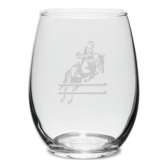 Horse Jumper Swing 15 oz. Deep Etched Stemless Wine Glass
