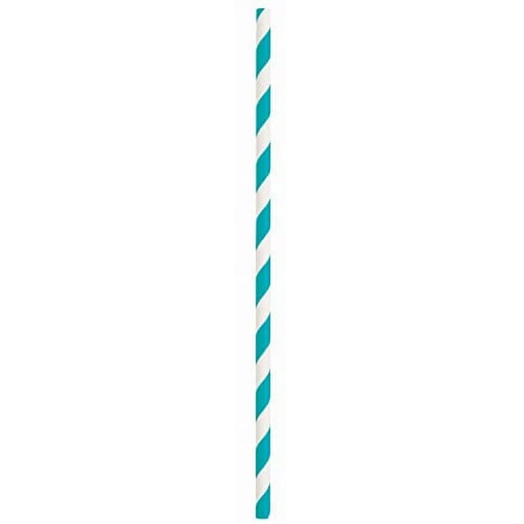 Unique Caribbean Teal Striped Paper Smoothie Straws - 10 Pcs