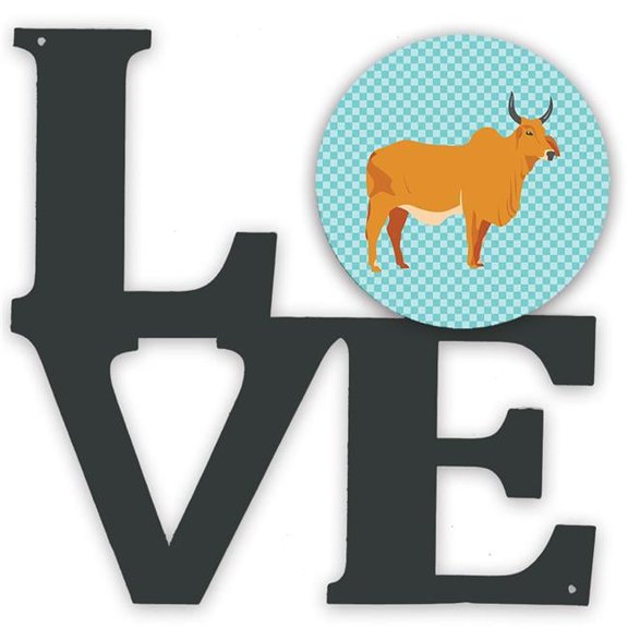 Zebu Indicine Cow Blue Check Metal Wall Artwork LOVE