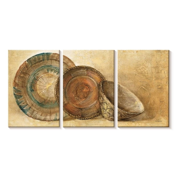 Elephant Stock Woven Vessels Iv Wall Art - Horizontal Multi Panel Canvas - Living Room Wall Decor - Our America Multi Panel - Teal And Brown Decor By Albena Hristova - 26" x 12"