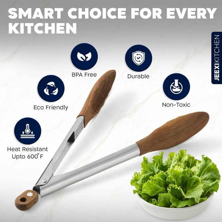JEEXI Wood Kitchen Tongs Set, 2-Pack, 9 in & 12 in photo 7