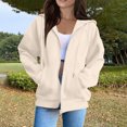 thumbnail image 2 of Resicozy Womens Zip Up Hoodies Oversized Long Sleeve Sweatshirts Comfy Lightweight Y2k Jackets Loose Fit Hooded Sweatshirt Beige XL, 2 of 5