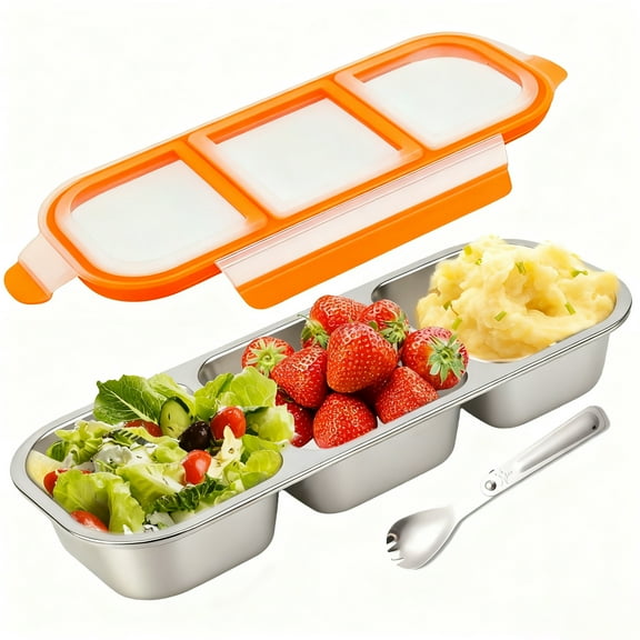 Food Storage Containers with Airtight Lid, Stainless Steel Snack Containers, Leak Proof Metal Lunchbox with Compartment and Spoon, Lunch Box Bento Box for Home ,Office, Travel, Meal Prep