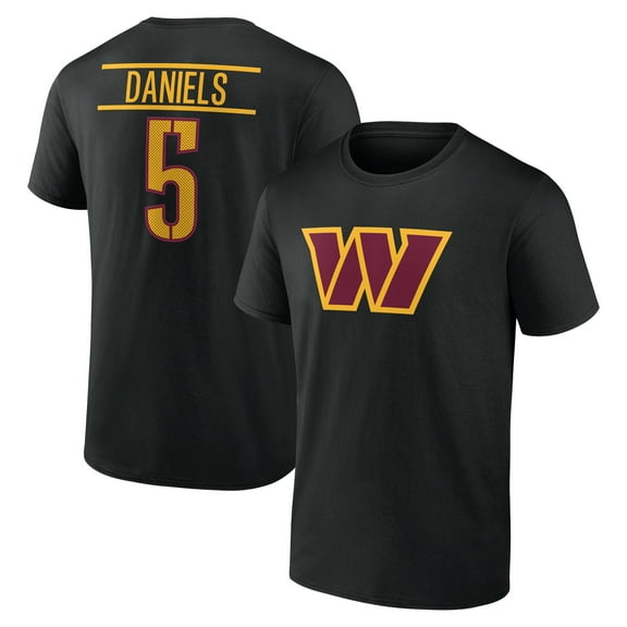Men's Jayden Daniels Black Washington Commanders Icon Name & Number T-Shirt