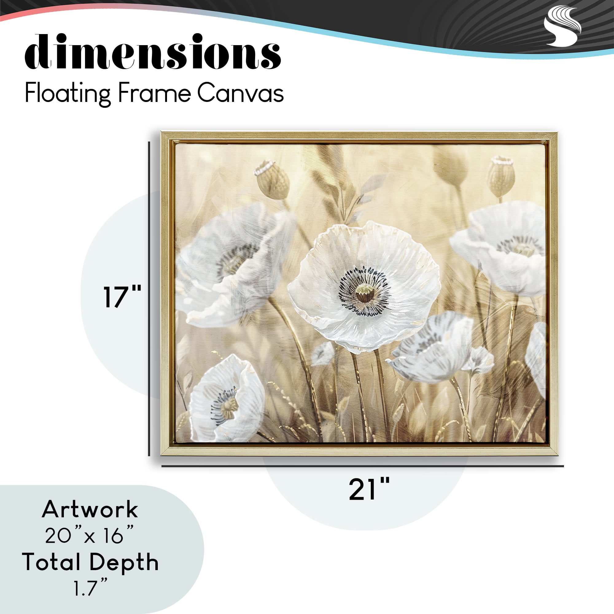 Stupell Industries White Poppies Beige Field Gold Framed Floater Canvas Wall Art, design by Kim Allen