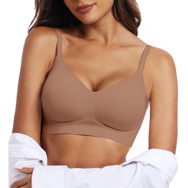 Bralettes Bra OEAK para mujer, sin costuras, cuello en V, color café XL