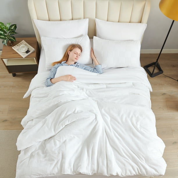 BESTCHIC 7 Piece White Bedding Comforter Set, All Season Farmhouse