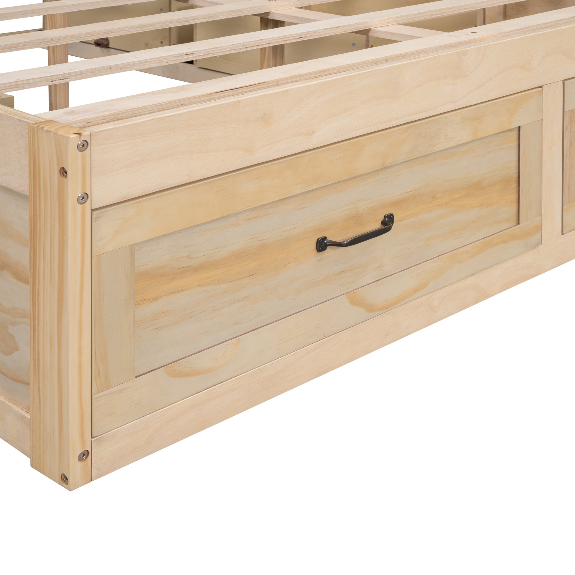 Euroco Wood Queen Size Platform Bed with 6 Drawers for Kids Teens Adults, Antique Natural