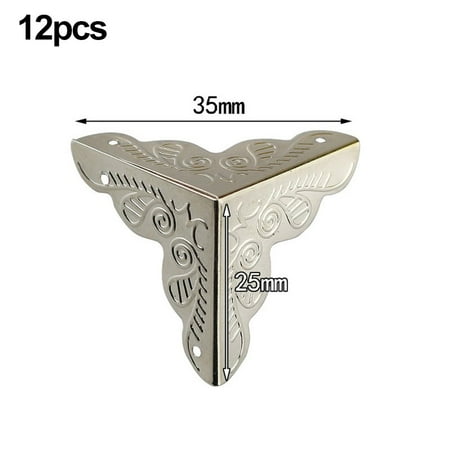 12Pcs Vintage Flower Case Box Corners For Furniture Decor Triangle Rattan Carved Metal Corner Protector Hardware Bracket Tools
