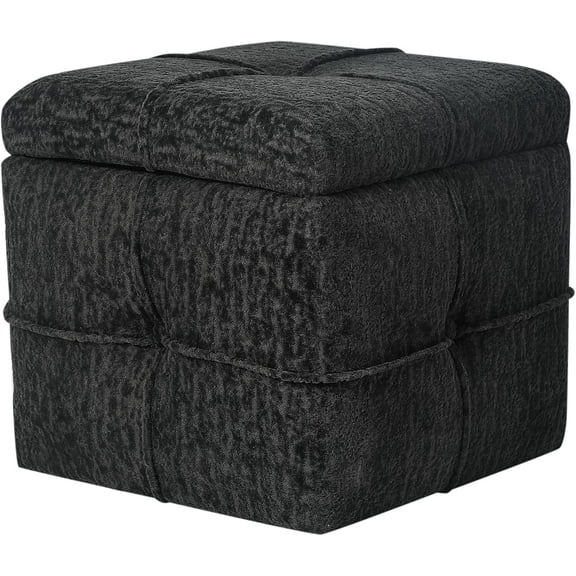 Square Storage Ottoman Cube, Upholstered Foot Rest Stool Small Footstool for Living Room, Bedroom, Grey