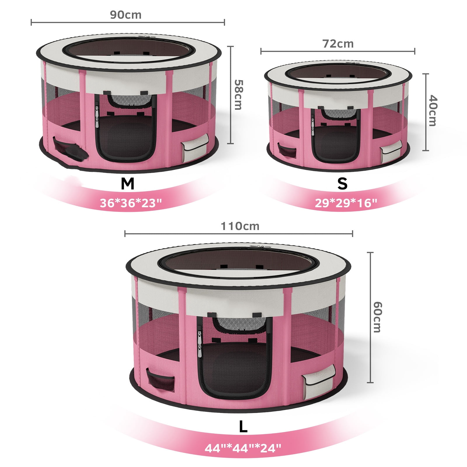 LAKWAR Large Pet Playpen for Dogs & Cats, 36"/90CM Diameter 23"/60cm Height Pet Playpens Foldable Portable Indoor Outdoor House Exercise Pen with Carrying Case for Cat Puppy Rabbit,Pink