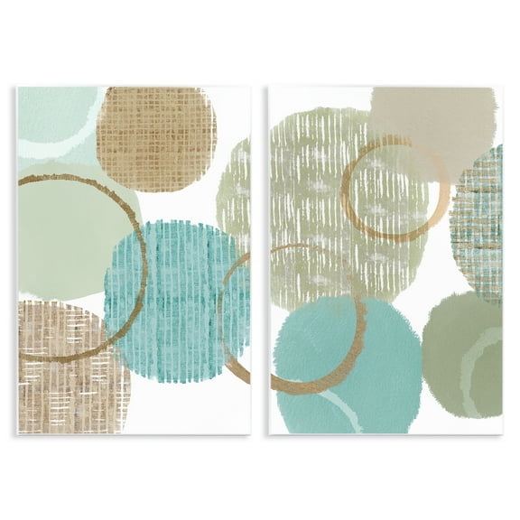 Stupell Industries Textured Layered Aqua Circles Abstract Painting Unframed Art Print Wall Art, 10 x 15, Set of 2