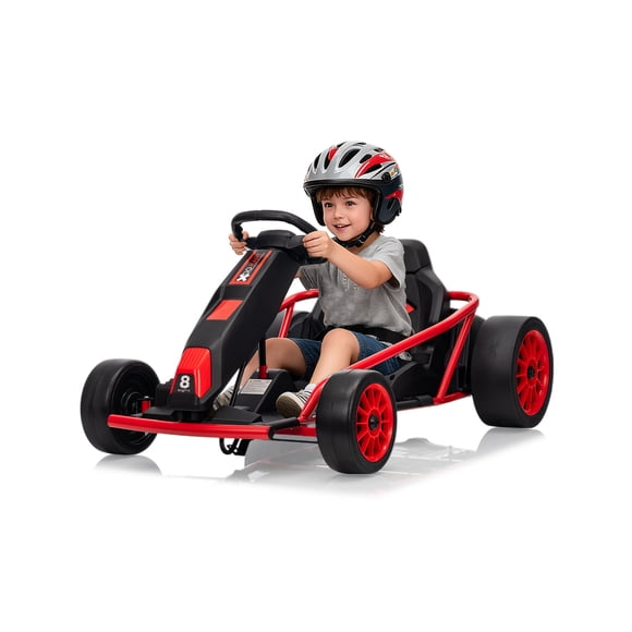 Go Kart eléctrico 24V para niños 8-12 años - Motores dobles 300W - Batería 9Ah - Velocidad máxima 13km/h - Arranque suave - Música y bocina - Carga máx. 70kg - Drift y carreras - Rojo