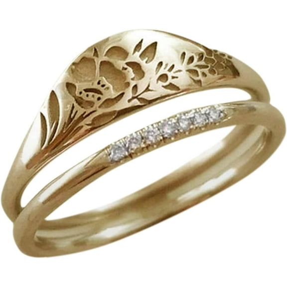 Clearance under $52Pcs Elegant Rings Set for Lady Rose Carved Engagement Rings Inlaid Zircon Minimalist Bridal Wedding Bands (Gold, 6)9