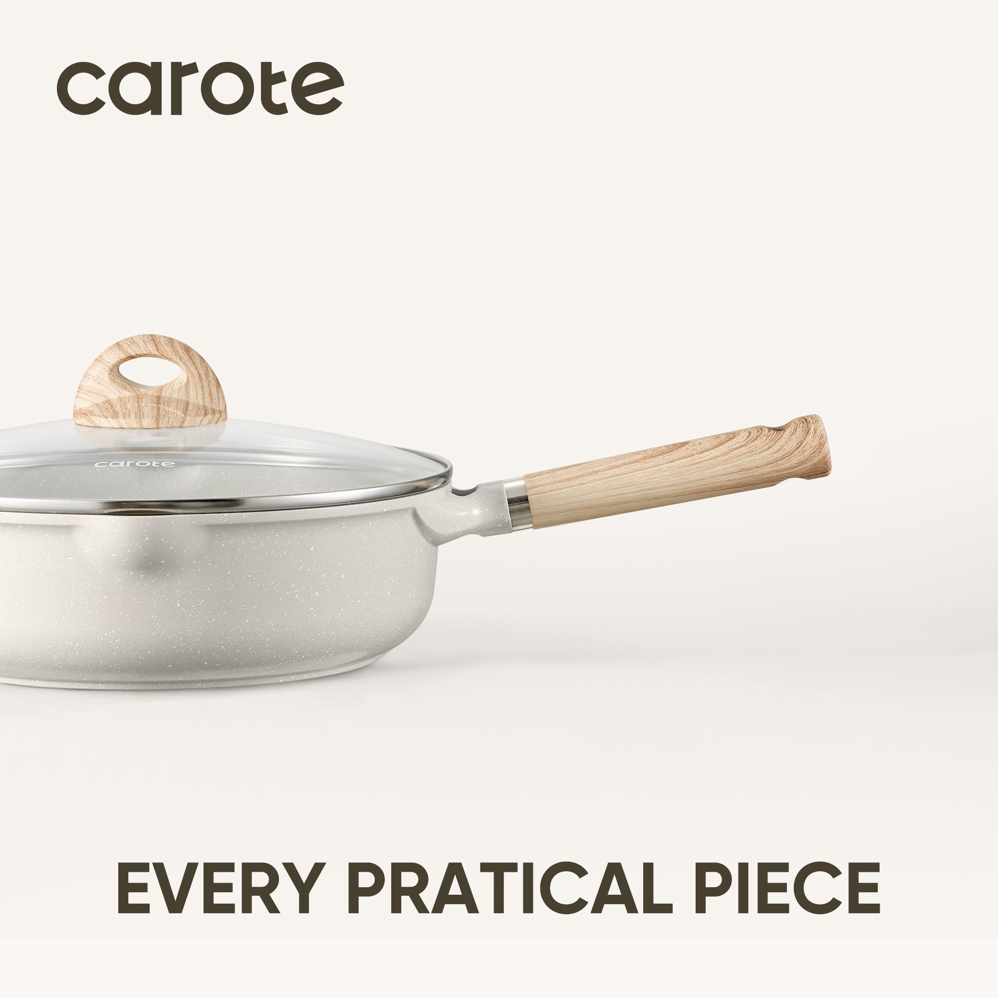 Carote Nonstick Cookware Set 8-Piece,Kitchen Pots and Pans Set,Stay-Cool Handles,Induction Compatible,Cookware Set for RV and Camping,Beige