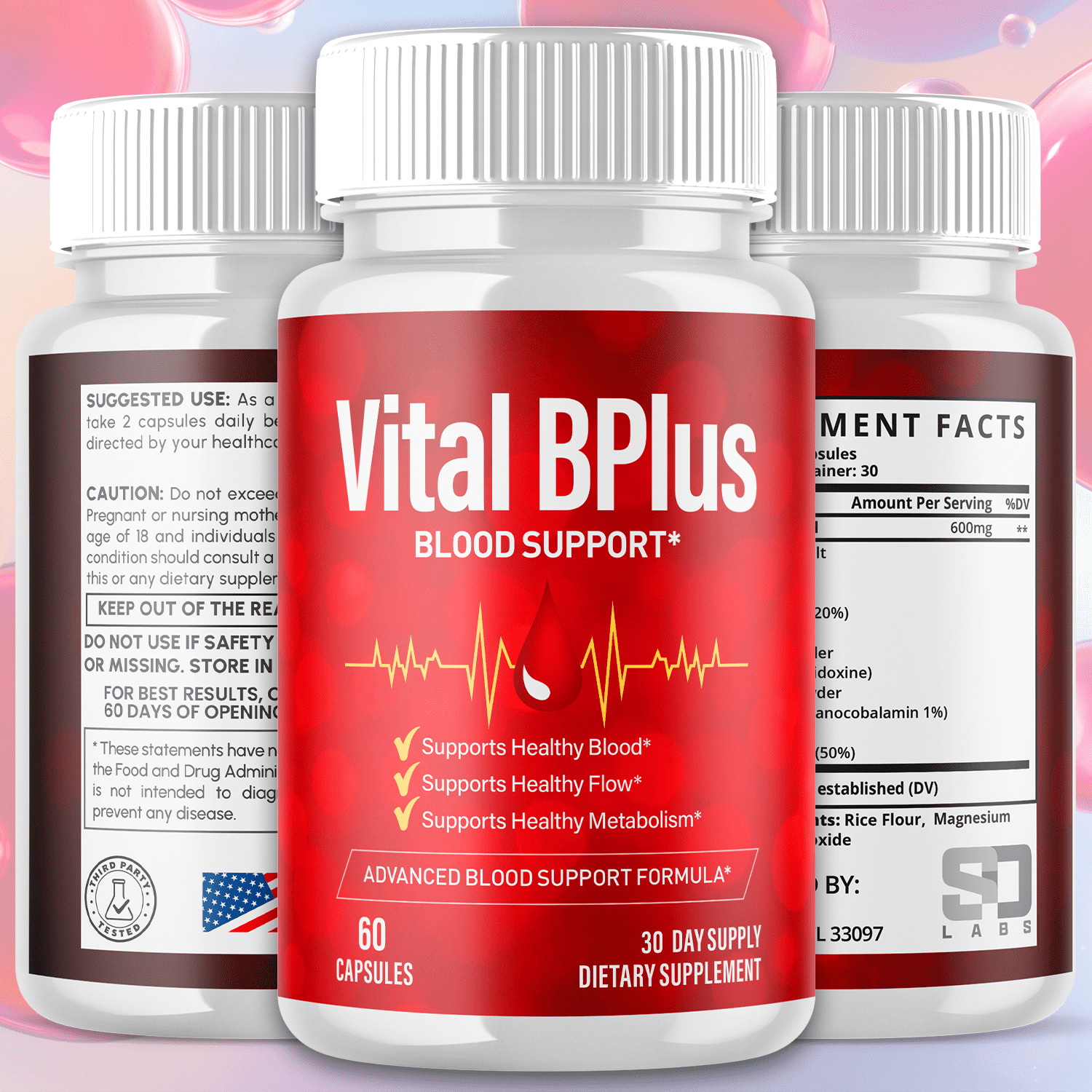 Vital BPlus Blood Balance Support Pills Advanced Formula Vitamin Supplement 120 Capsules