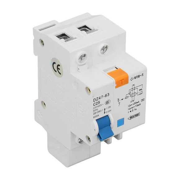 Fugacal 1P+N 25A AC Circuit Breaker Ground Fault Leakage Protection Switch 230V 400V DZ47LE‑63 C25,AC Circuit Breaker,Ground Fault Breaker
