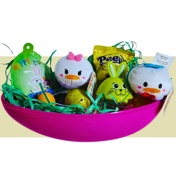 Happy Easter Basket Pre-Filled Surprise Jumbo Egg w/ Donald Daisy Plushie Balloon Eggs Peeps Candies & Reusable Plastic Egg-Shaped Container Spring Party Favors (Contents May Vary)