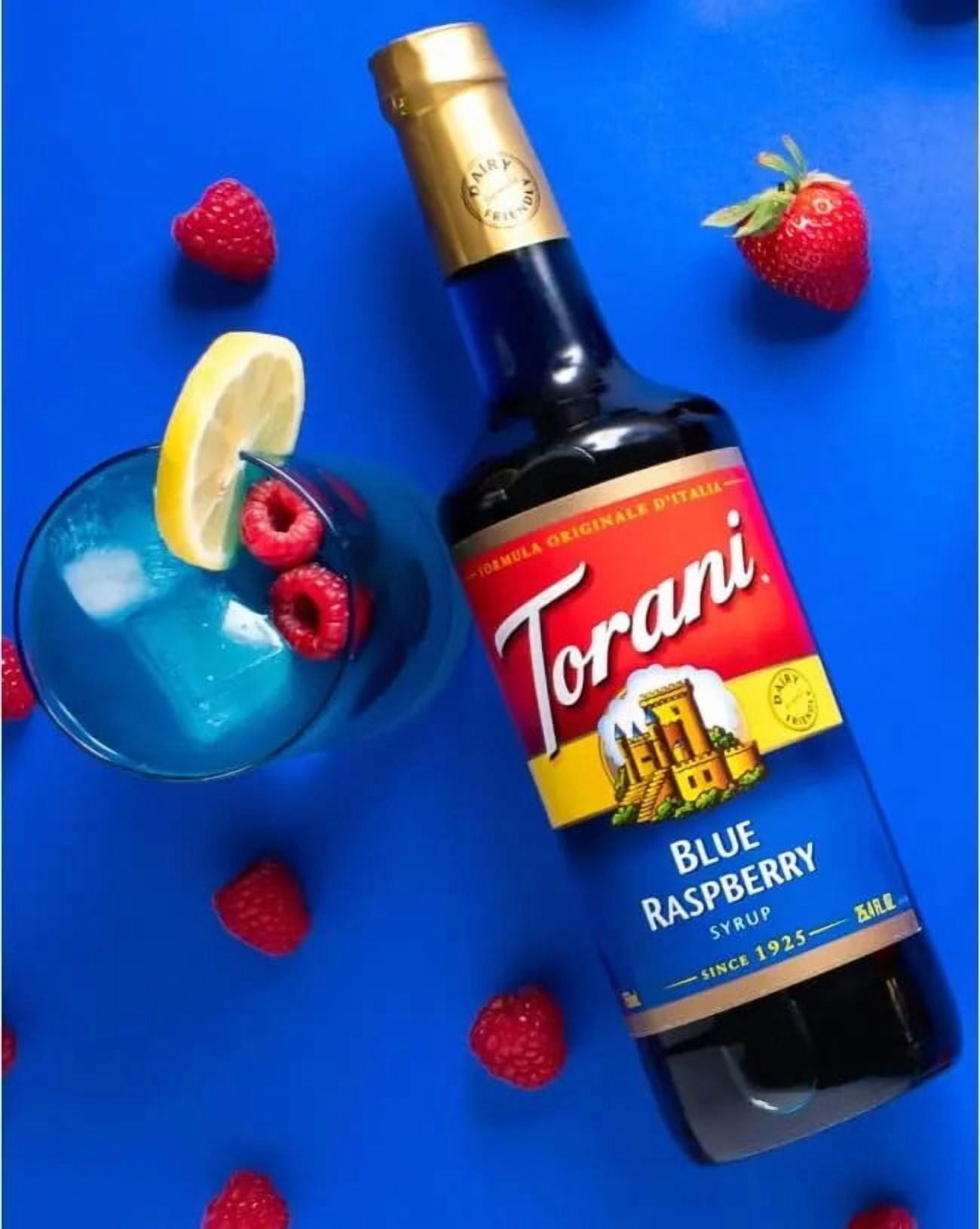 Torani Blue Raspberry Classic Flavouring Syrup, 25.4 fl oz Glass Bottle + Gold Pump