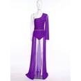thumbnail image 3 of TSSOE Women Shiny Lyrical Dance Dress One Shoulder Flared Sleeve Flowy Split Dress Modern Dancewear Purple XL, 3 of 7