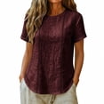 thumbnail image 6 of ClodeEU Women's Striped Round Neck Short Sleeve Blouse,Casual Summer Linen Blend Tee Wine,Women's Plus L, 6 of 9
