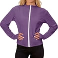 thumbnail image 5 of Stichou Womens Oversized Lightweight Zip Up Jackets Athletic Sun Shirts Workout Spring Summer Tops Thumb Holes Fitted Gym Clothes with Pocket Purple 3XL, 5 of 7