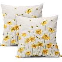 Spring Summer Throw Pillow Covers 18X18 Inches Set of 2 Yellow Flowers Coreopsis Bee Decorative Pillow Cases Bees Floral Pillow Cover Farmhouse Home Decor for Outdoor Room Couch Patio Porch