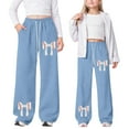thumbnail image 2 of DHFJKG Sweatpants For Girls Drawstring Waist Track Pants Baseball Bow Printed Wide Leg Athletic Jogger Pants Cozy Trousers, 2 of 9