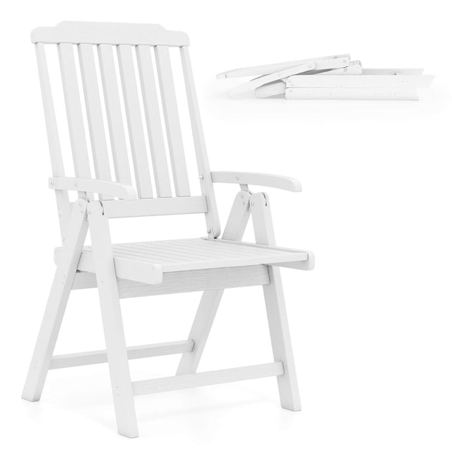 Costway Foldable Patio Chair with Armrest, Curved Back, Slatted Seat for Backyard Deck White