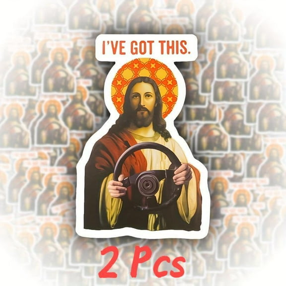 "2Pcs Jesus Driving Car Vinyl Decals - Matte Waterproof Stickers for Car, Truck, Motorcycle, Laptop, Water Bottle - Faith-Based Decor"