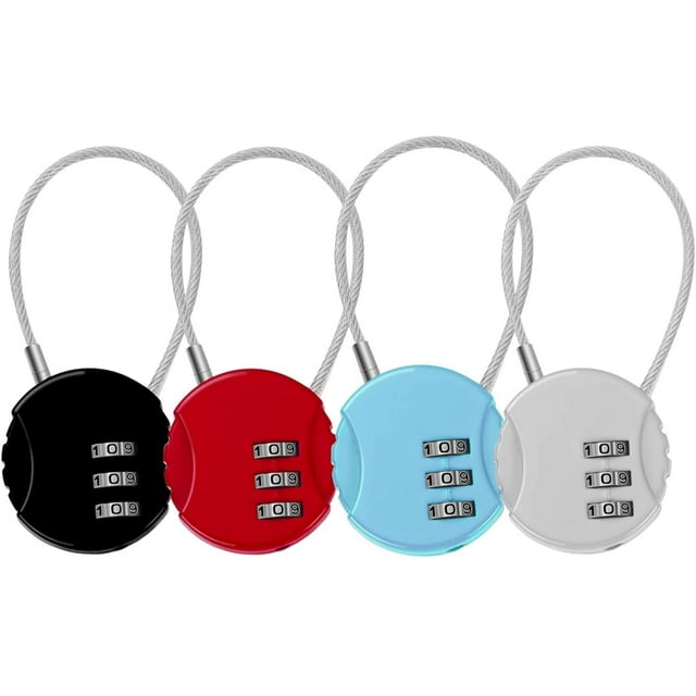 Paquete de 4 candados con combinación de 3 dígitos, candado para equipaje, candado pequeño de 4 colores, candado de seguridad con cable flexible para equipaje, maleta, bolsa, casillero, bicicletas brillar Electrónica