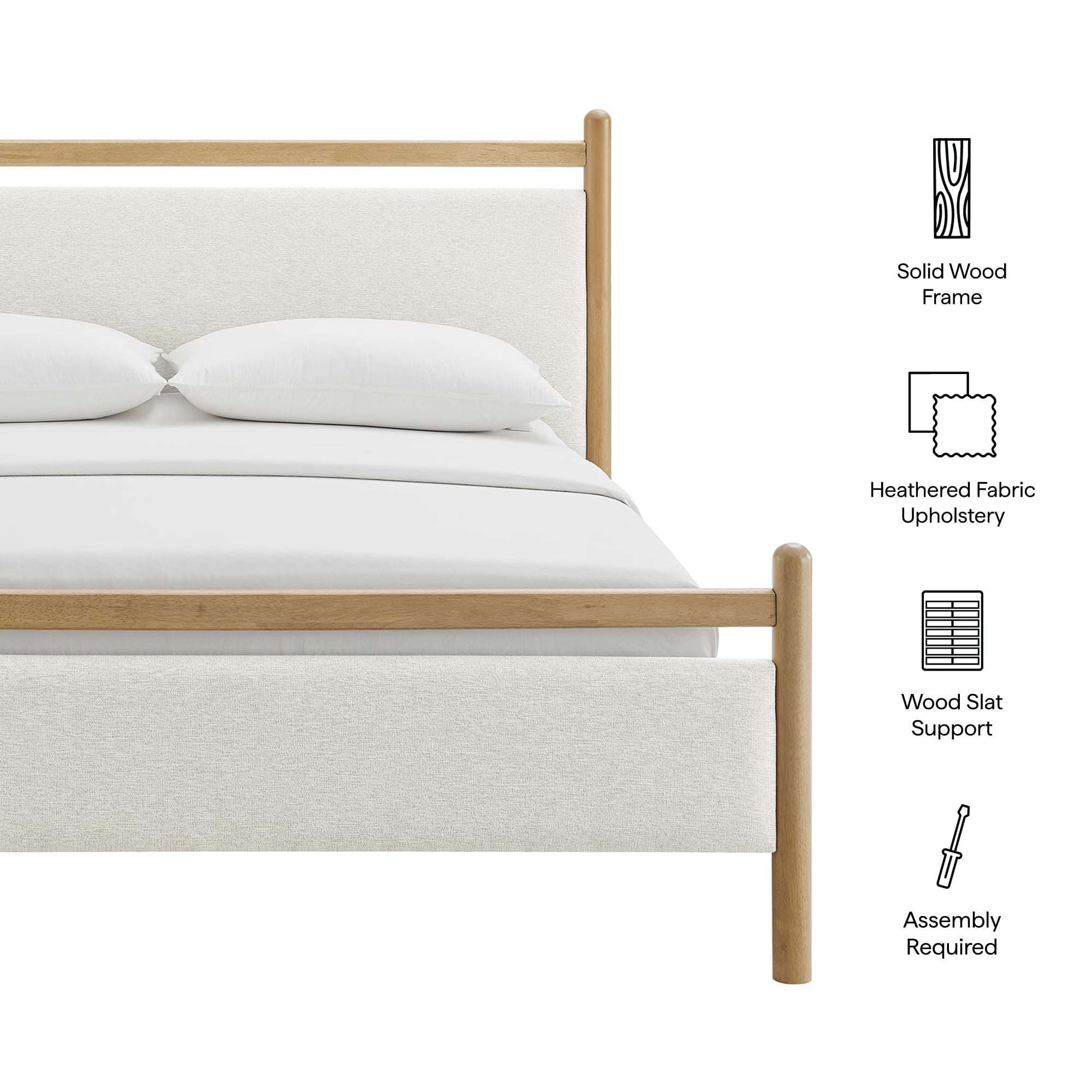 Ginny Queen Size Platform Bed Frame in Light Oak Heathered Ivory