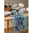 thumbnail image 6 of nqOlkjepod Spring Purple Flowers Table Runner 72 Inches Long Farmhouse Dress Scarves, Floral Mottled Teal Wall Retro Dining Tablerunner for Coffee Table/Kitchen Island/Party Décor, 18" x 72", 6 of 8
