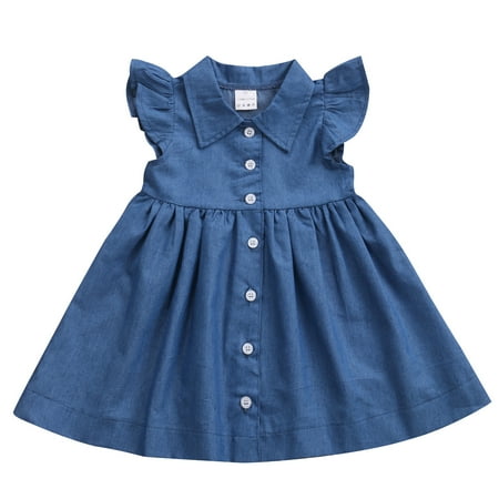 

One opening Baby Girls Sleeveless Denim Sleeve Button Down Princess Sundress