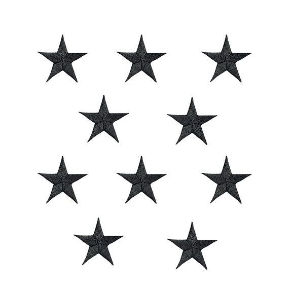 Set of 10, 1-5/8" Black 5-point Stars, Embroidered, Iron on Patch