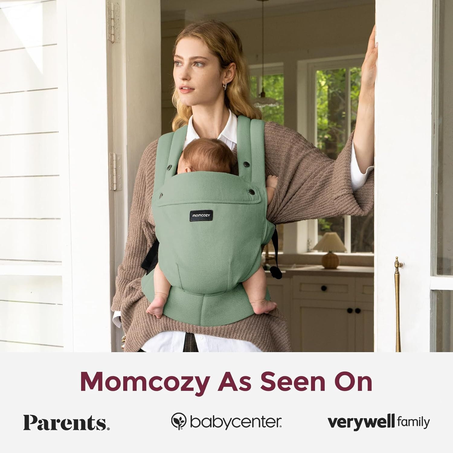 Momcozy Baby Carrier with Natural Cotton Linen, Built to Last, Ergonomic Design, Newborn to Toddler for 7-44lbs, Lightweight and Comfortable, Hands-Free for Moms&Dads, Sage Green