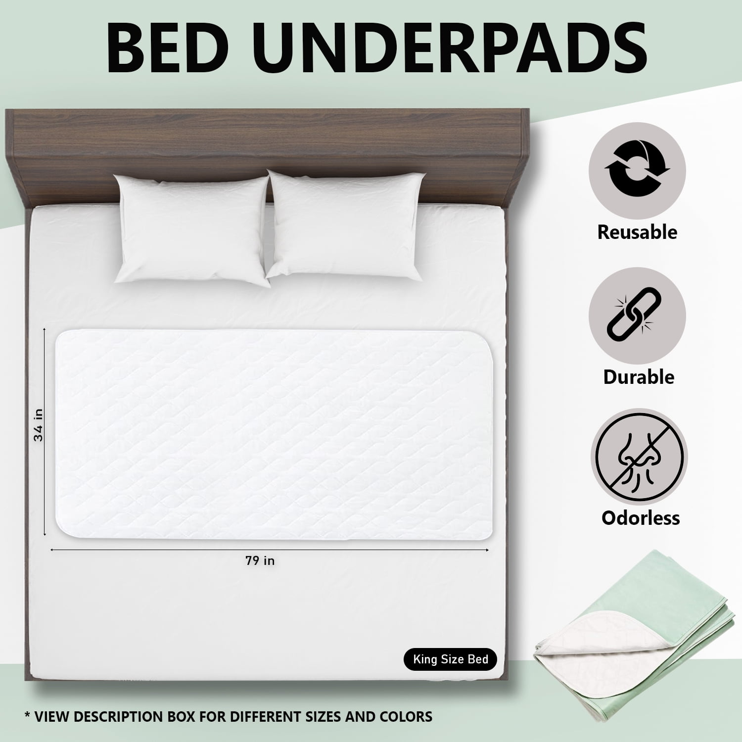 Platinum Care Pads Washable Bed Pad - Single Pack - 80 x 35 Color Green
