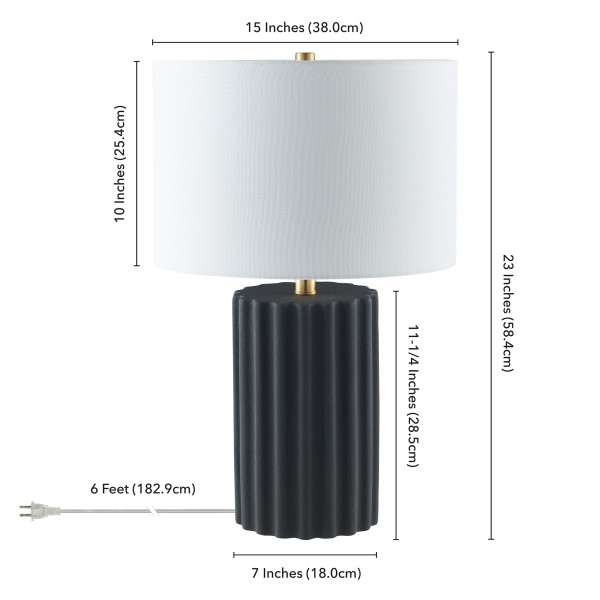 Seren 23" Tall Table Lamp with Fabric Shade in Matte Black/Brass/White