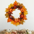 thumbnail image 3 of 14 Inch Fall Wreath Autumn Decorations for Front Door with Maple Leaves Pumpkins and Berries Harvest Thanksgiving Halloween Farmhouse Decor Indoor Outdoor Wall Window Hanging,, 3 of 7