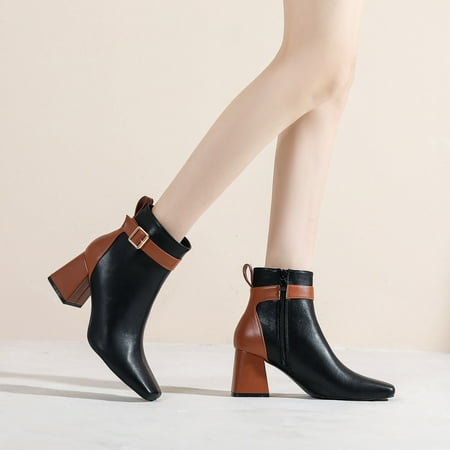 

Clearance Sales Online Deals Women s Shoes Fashion Minimalistic Solid Color Comfortable Zipper Buckle High Heel Thick Heel Boots